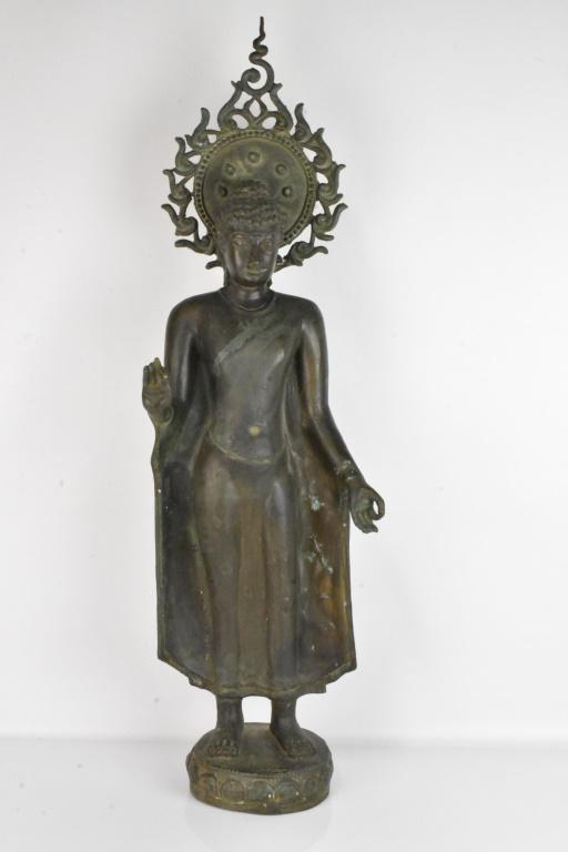 Antique Bronze Standing Figure of Shiva: A standing bronze figure of Shiva. measuring approx. 30.75" Provenance: Private collection, from a retired Catholic priest