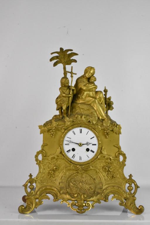 Antique French Dore Bronze Empire Clock: Gilt bronze, (death clock), circa 1870. Marked with multiple hallmarks on the back of the works, "L. Marti Et Cie", "etablissement de paris", come with pendulum, key short, measures approx. 17"H x 13"