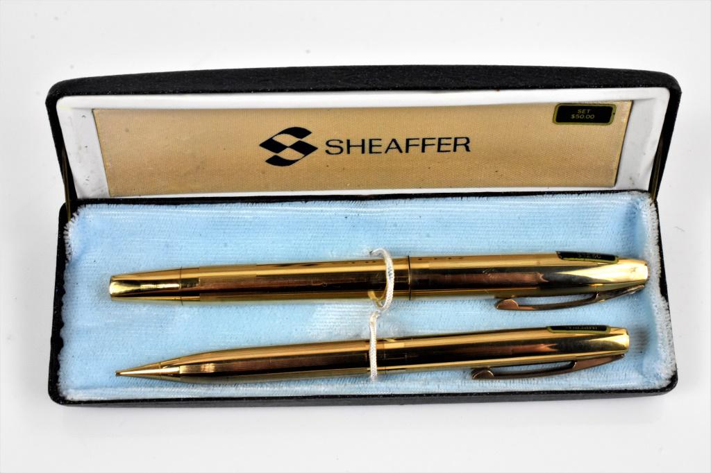 Sheaffer 14K Nib Fountain Pen Grouping: Grouping includes (1) gold filled pen with 14K solid gold nib, along with a gold filled pencil.