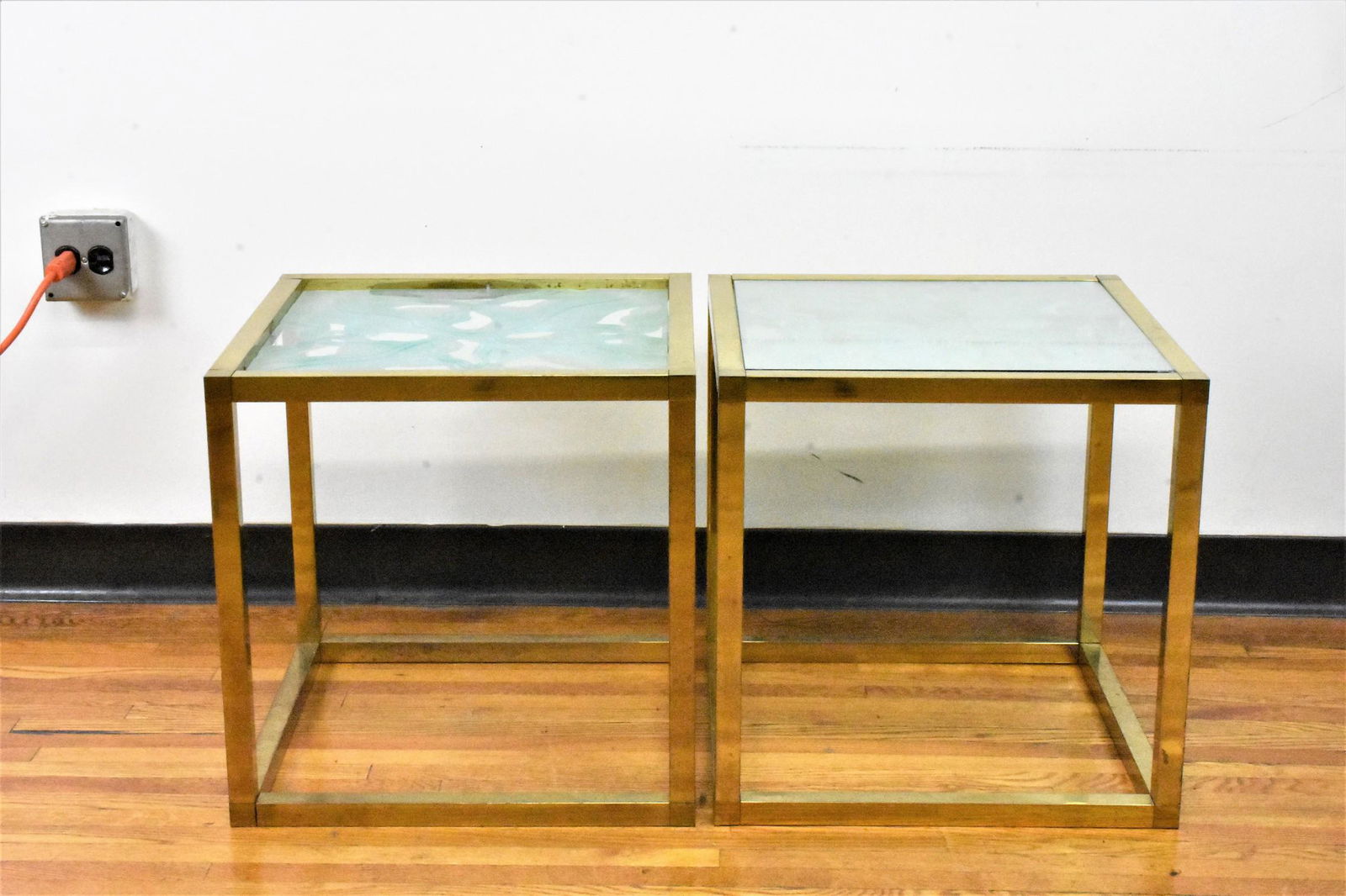 Mid Century Brass & Frosted Glass Table Grouping (1 of 5)