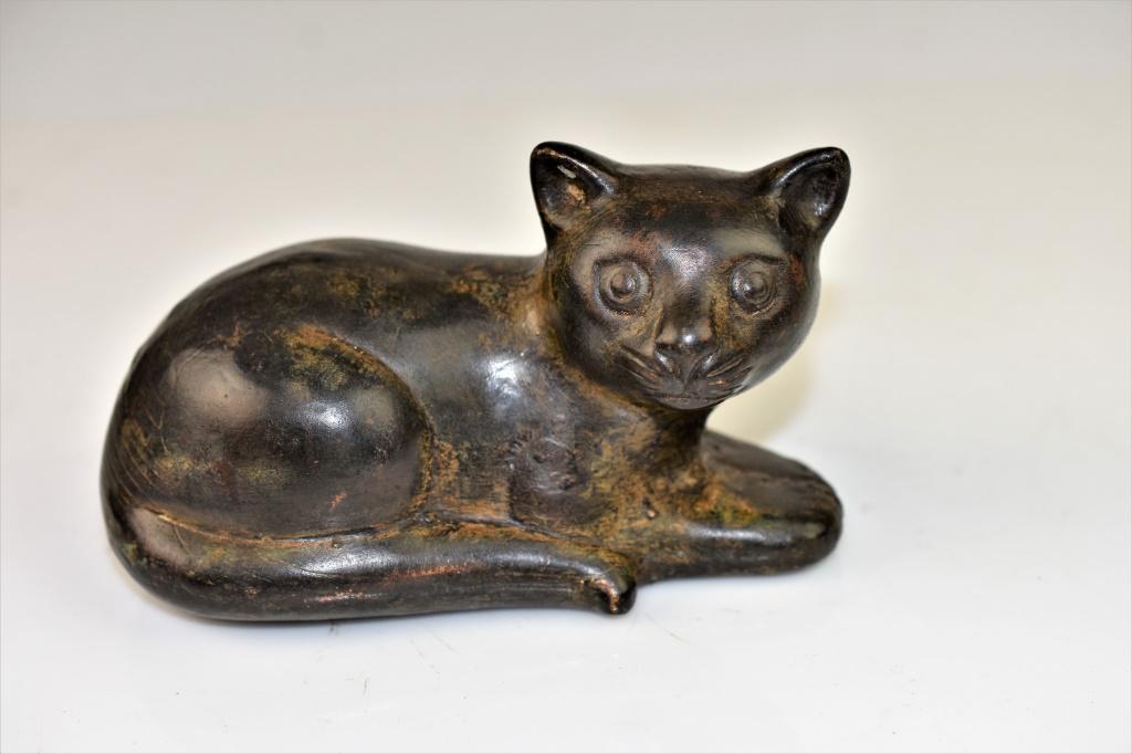 Antique Bronze Chinese Reclining Cat (1 of 4)
