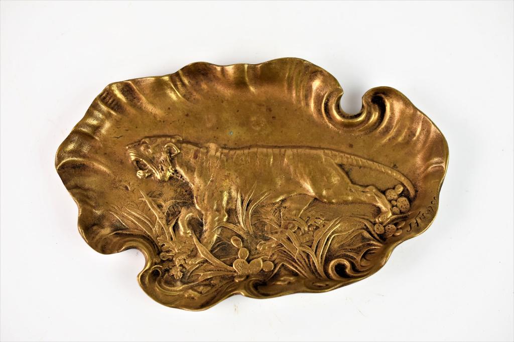 Antique Bronze Lion Dresser Tray Repousse (1 of 5)