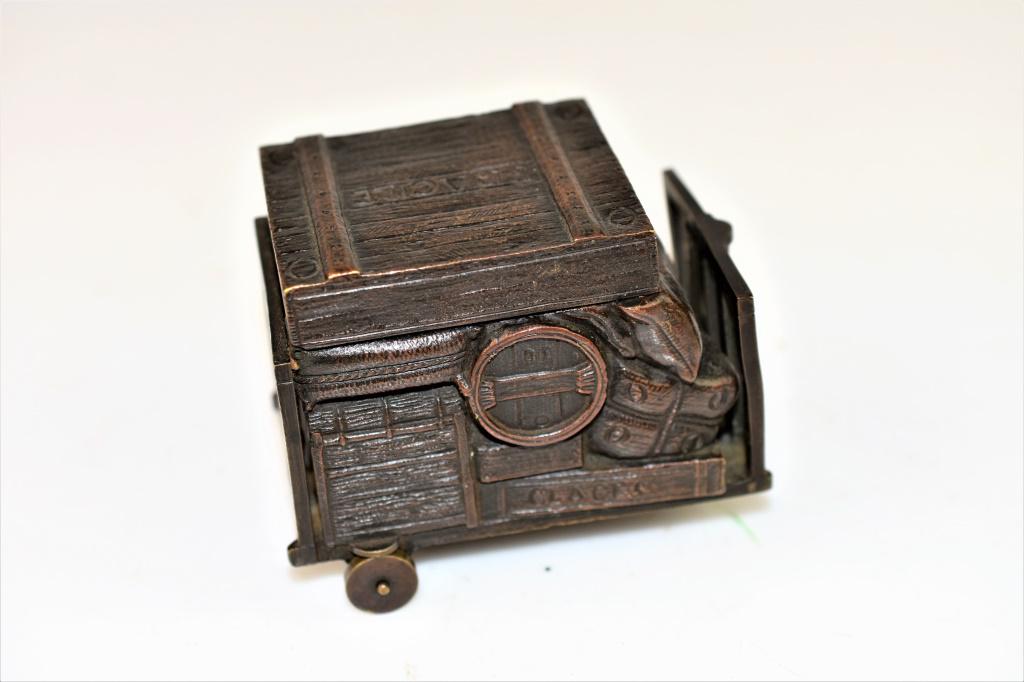 Signed French Bronze Baggage Cart Model Sculpture (1 of 6)