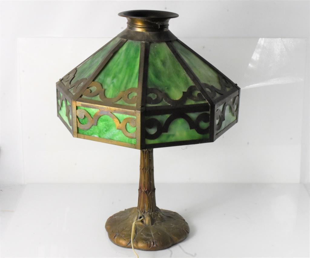 Paneled Jade Green Slag Glass Table Lamp (1 of 4)