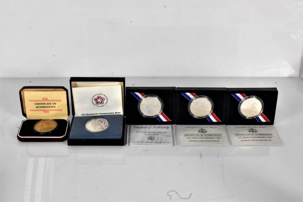 Silver Rounds: 5 pieces - 4 are 90%silver and the one crown is 925 sterling