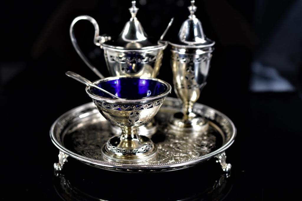 Barker Ellis Silver Plate Mustard & Pepper Pot Set (1 of 4)