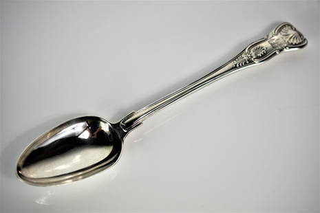 Early English Silver Serving Spoon London C1840: Includes an early Victorian English silver King's pattern serving spoon; London, 1840. DBL-Struck by Mary Chawner and Geo Adams, heavy gauge, measures approx. 12"l. Weighs approx. 6.4 OZTProvenance: D