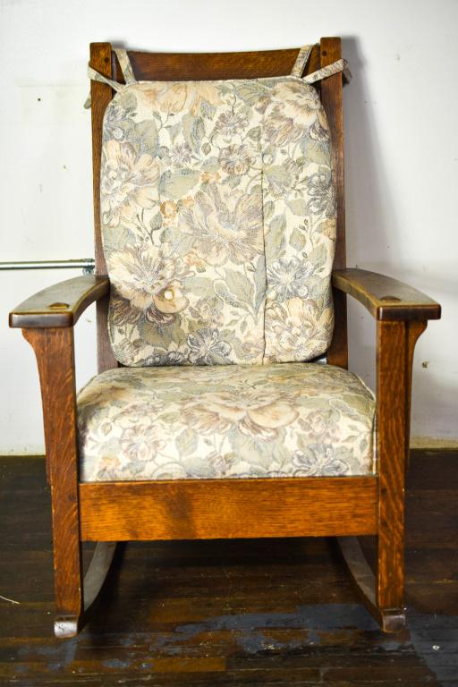 Limberts Arts & Craft Style Oak Rocking Chair: Arts and craft or mission style, Mortise and tenon construction, quarter sawn oak, signed Limberts ***Please Note*** There is no in-house shipping of furniture. It is the sole responsibility of the bu