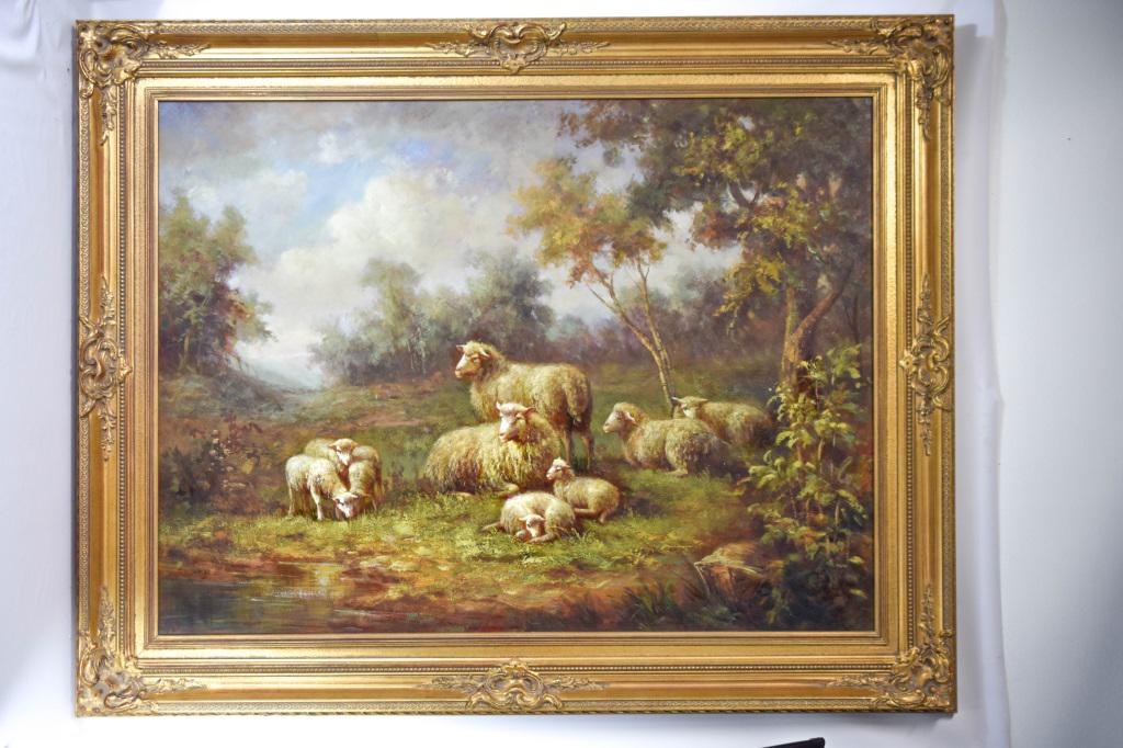 Large Oil on Canvas Pastoral Scene (1 of 1)