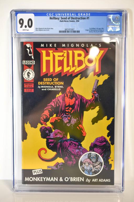 Hellboy: Seed of Destruction #1 CGC 9.0: Hellboy: Seed of Destruction #1 CGC 9.0 Dark Horse Comics, 3/94 Mike Mignola & John Byrne story Mike Mignola cover & art 1st Hellboy in his own title Origin of Monkeyman & O'Brien in backup story by A