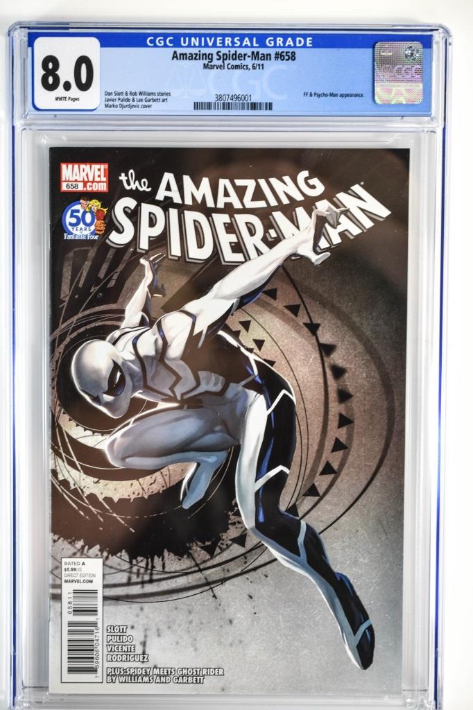 Amazing Spider-Man #658 CGC 8.0: Amazing Spider-Man #658 CGC 8.0 Marvel Comics, 6/11 FF & Psycho-Man appearance Dan Slott & Rob Williams stories, Javier Pulido & Lee Garbett art, Marko Djurdjevic cover