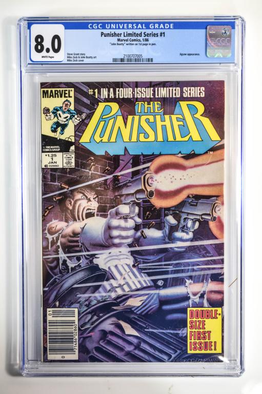 The Punisher #1 CGC 8.0: The Punisher #1 01/86 Marvel CGC 8.0 Steve Grant Story Mike Zeck & John Beatty art Mike Zeck cover Jigsaw appearance