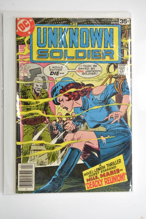 (40+) Sgt. Rock, Unknown Soldier, GI Combat Group: Grouping includes (40+) Sgt. Rock, Unknown Soldier, GI Combat bronze and copper age comics including Mlle Marie, (5) Hitler cover appearances, classic Reaper, Statue of Liberty, Anniversary, bondage,