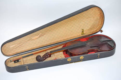 J.T.L. "Medio Fino" Violin & Bow: Includes: J.T.L. violin with a label marked JTL and another label marked "Medio Fino". Part of bow is missing piece. In as found condition in the estate. Size: 21" long.