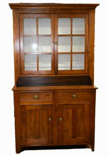 19th C. Pennsylvania Dutch Stepback Cupboard: Circa 1830-1850. Provenance: Bethlehem, PA estate. Size: 50"w x 88.25"h x 19.25"d.