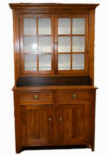 19th C. Pennsylvania Dutch Stepback Cupboard: Circa 1830-1850. Provenance: Bethlehem, PA estate. Size: 50"w x 88.25"h x 19.25"d.