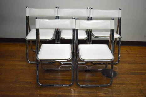 Arrben Set of (5) Italian Leather Folding Chairs: Set of (5) Arrben chrome and white leather stitched folding chairs. Need a cleaning, but great chairs, in overall excellent condition. Made in Italy. Provenance: private collection Size: 19"w x