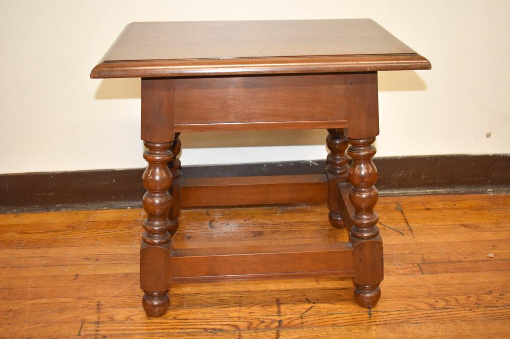 Wallace Nutting William & Mary Table Signed: Wallace Nutting William and Mary style table signed. Branded "WALLACE NUTTING" and also has paper label. Size: 40"w x 18.5"h x 14"d.