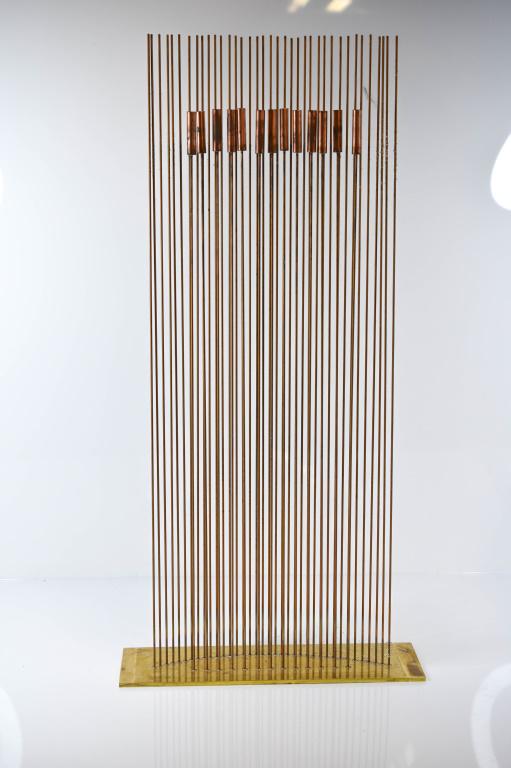 Bertoia Sound Sculpture: A Bertoia Sound Sculpture, #B2554. Comes with COA, after purchase. Also includes the original wood shipping box. Stands 36 inches tall 17"x5". Cattails rods are 32"tall, rods 36" tall.Provenance: Cons