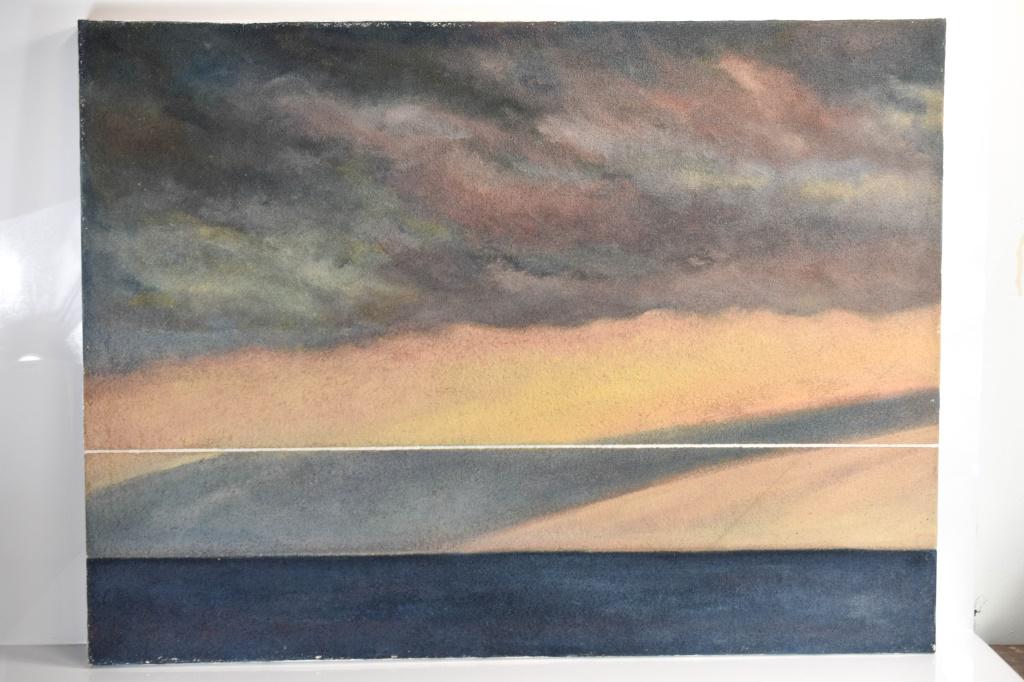Herbstreith Horizon: Done with sand and paint with white line across the bottom. Artist: Charles Herbstreith Discovery art. Pop Culture and Pop Art is identifiable by consumer symbols such as a can of Campbell's Soup or c