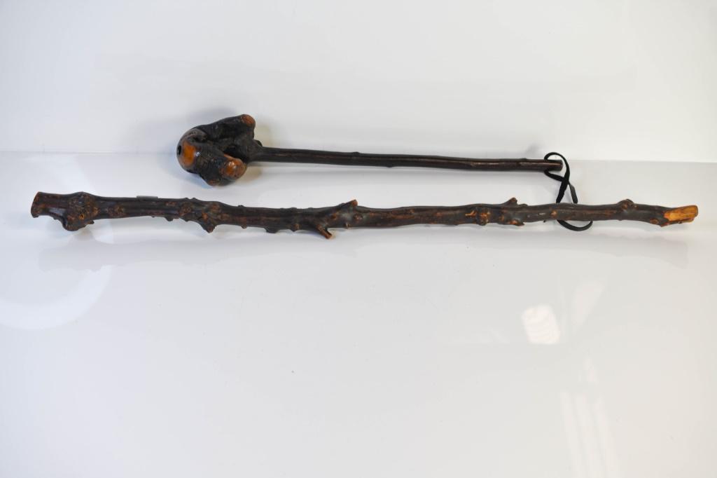 Grouping of 3 Rustic Shillelagh Wooden Canes: Includes 2 rustic & 1 Shillelagh wooden walking canes. From 36" to 21' in length.