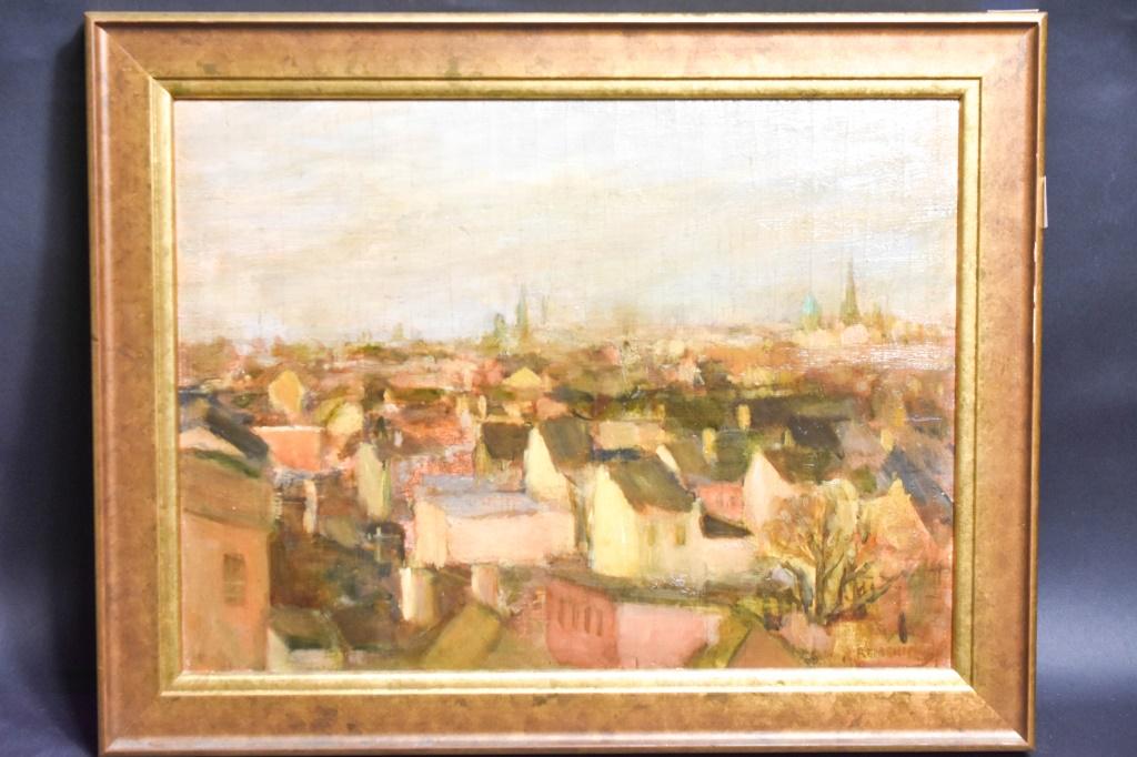 Seymour Remenick Oil On Board: Seymour Remenick Oil On Board, City Scape 11.5x15.5