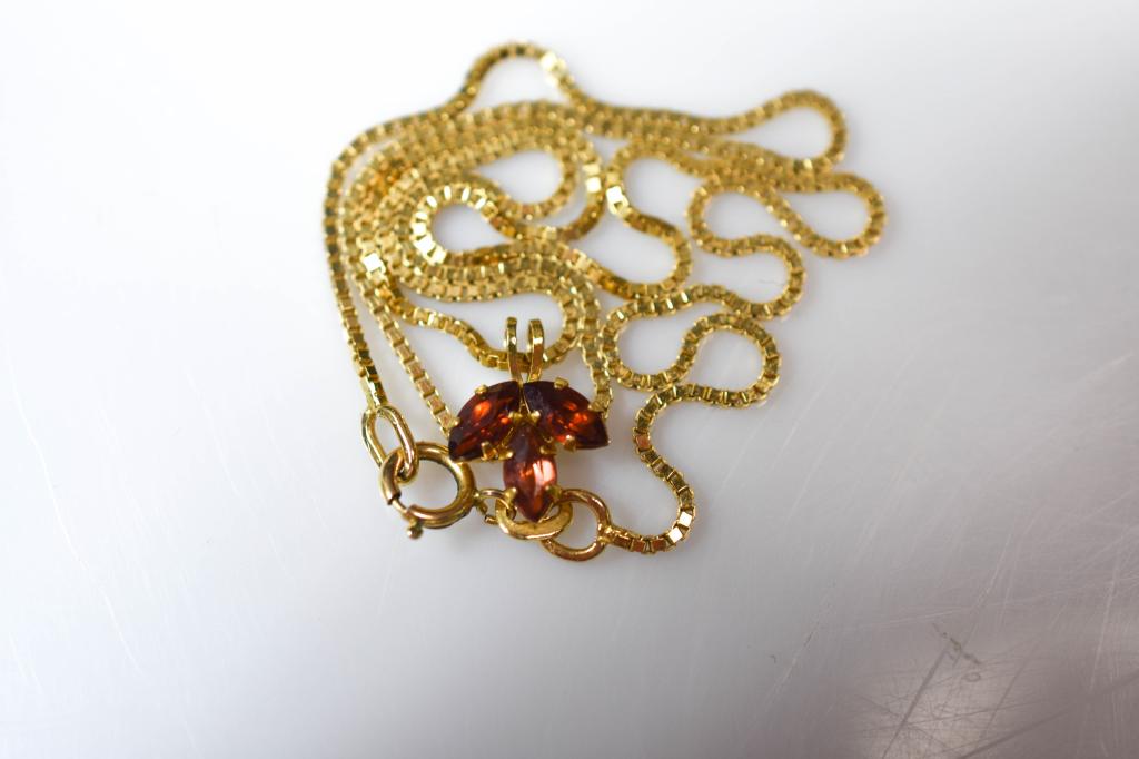 Gold Necklace And Garnet Pendant (1 of 2)