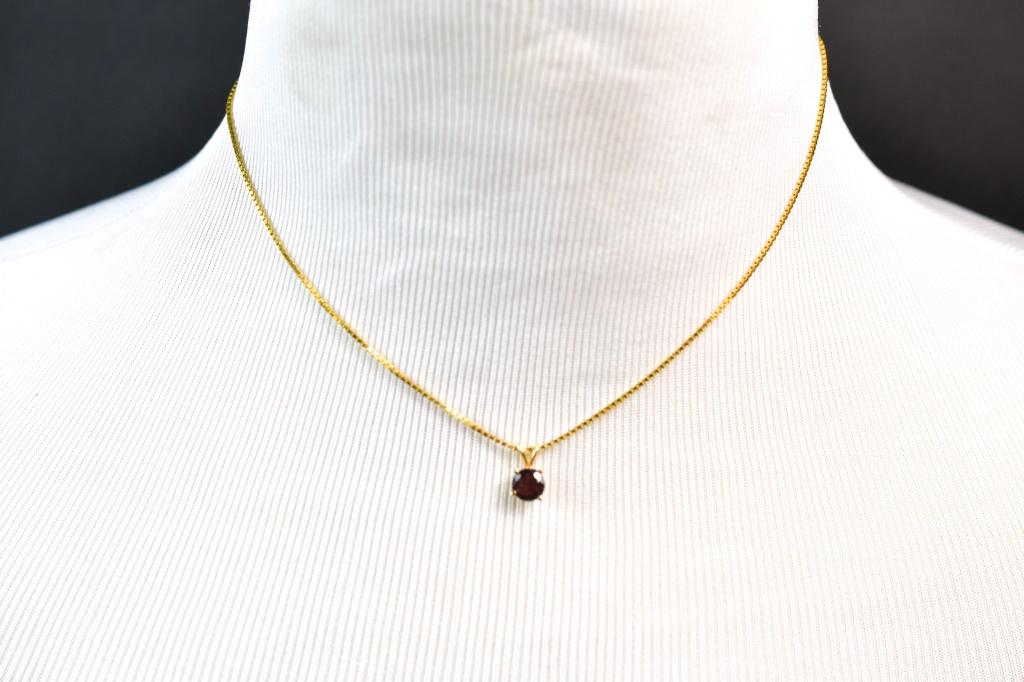 Gold Necklace And Garnet Pendant (1 of 2)
