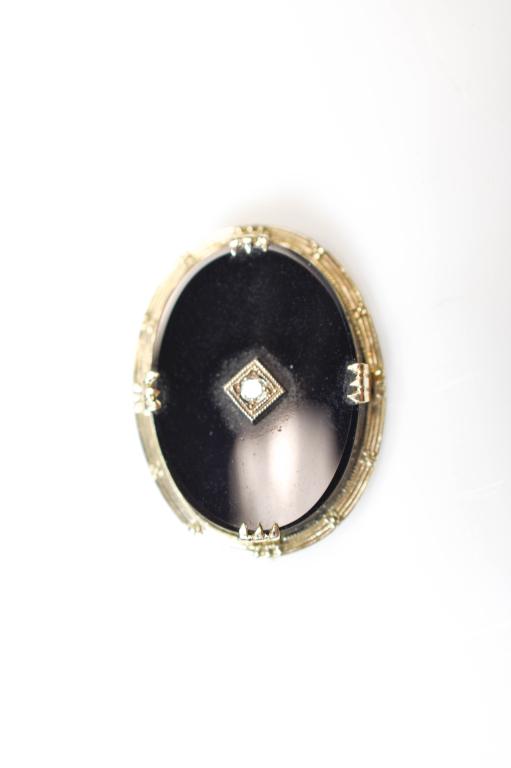 Black Onyx And Diamond Brooch (1 of 1)