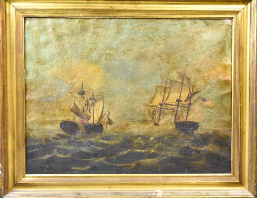 Thomas Birch Oil on Canvas War of 1812: Thomas Birch American, 1779-1851. He Traveled To America From England With His Father, William Birch, In 1794. This Painting Depicts The Engagement Near Madeira, October 25, 1812 Between The Uss Unite