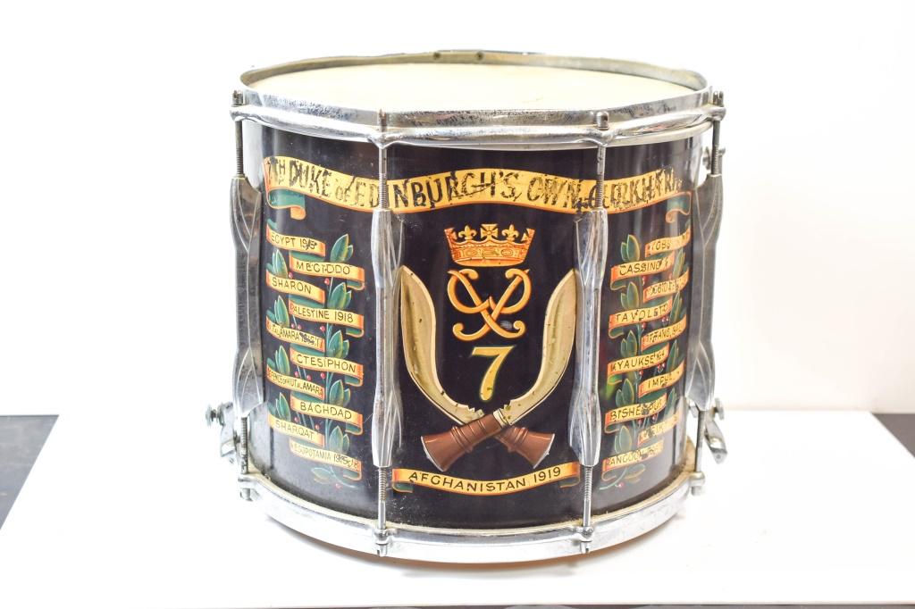 7th Gurkha Drum: 7th Duke Of Edinburgh's Own Gurkha Rifles Drum Dated To Appx From The Late 1950s (1959) To The Early 60s. Has Paint Loss And A Hole In The Bottom, But It Is In Good Condition With Wear Within The Conf