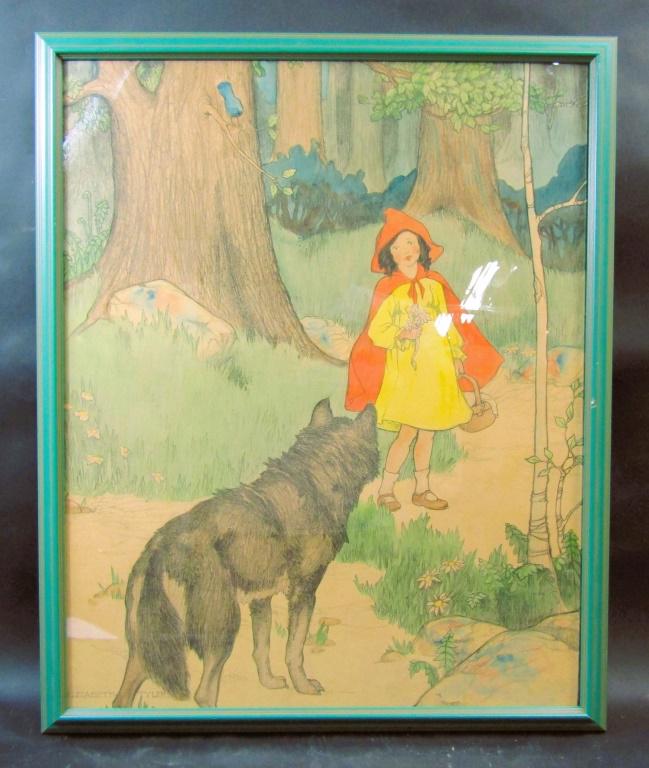 Elizabeth Tyler wolcott Watercolor On Paper Painting: Includes: Elizabeth Tyler Watercolor On Paper Painting - "little Red Riding Hood" Name: Llc Measures Approximately: 25.5" X 20.5" (viewable)