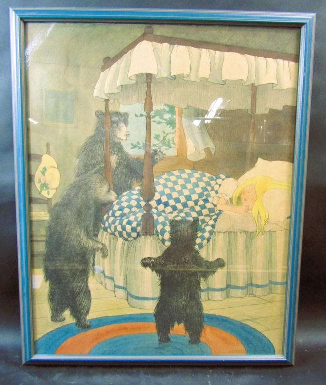 Elizabeth Tyler wolcott Watercolor On Paper Painting: Includes: Elizabeth Tyler Watercolor On Paper Painting - "three Bears" Name: Lrc Measures Approximately: 25.5" X 20.5" (viewable)