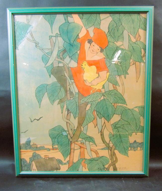 Elizabeth Tyler wolcott Watercolor On Paper Painting: Includes: Elizabeth Tyler Watercolor On Paper Painting - "jack And The Beanstalk" Name: Right Edge Measures Approximately: 25.5" X 20.5" (viewable)