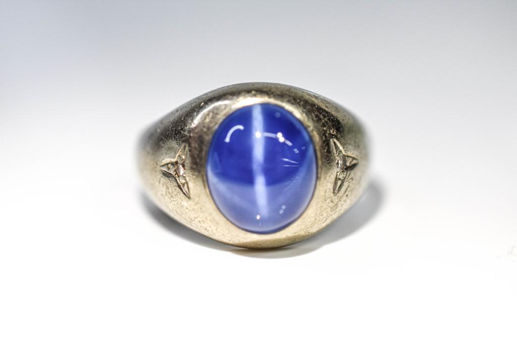 Mans 10K White Gold and Sapphire  Ring (1 of 3)