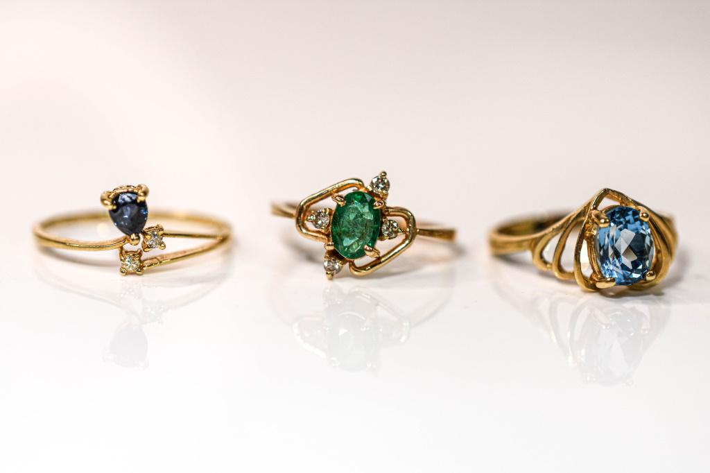 14K Emerald and Sapphire Topaz Ring Grouping (1 of 4)