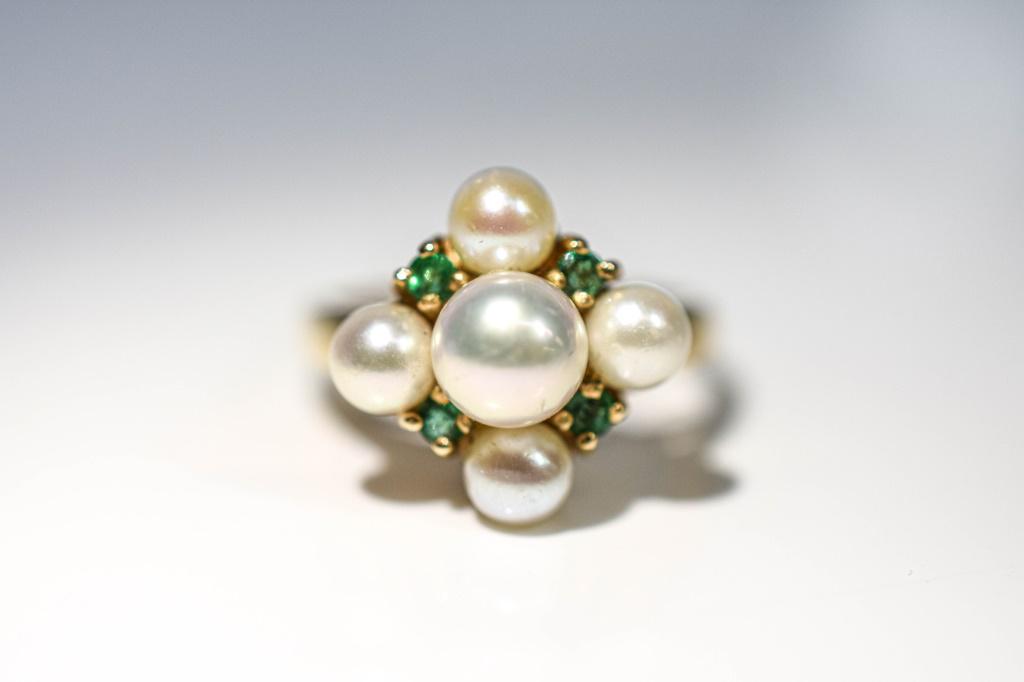 14k Gold Ring with Pearl & Emerald Accents (1 of 5)