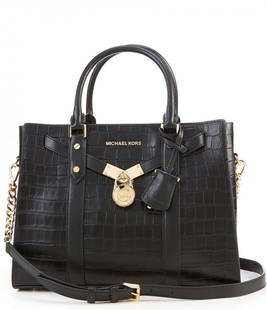 Michael Kors Satchel Bag: Upgrade your wardrobe with Michael Kors Nouveau Hamilton Large Satchel Bag. The bag features embossed croco kenia leather; a zip closure; Interior: 1 back zip pocket, 4 front slip pockets; Exterior: 1