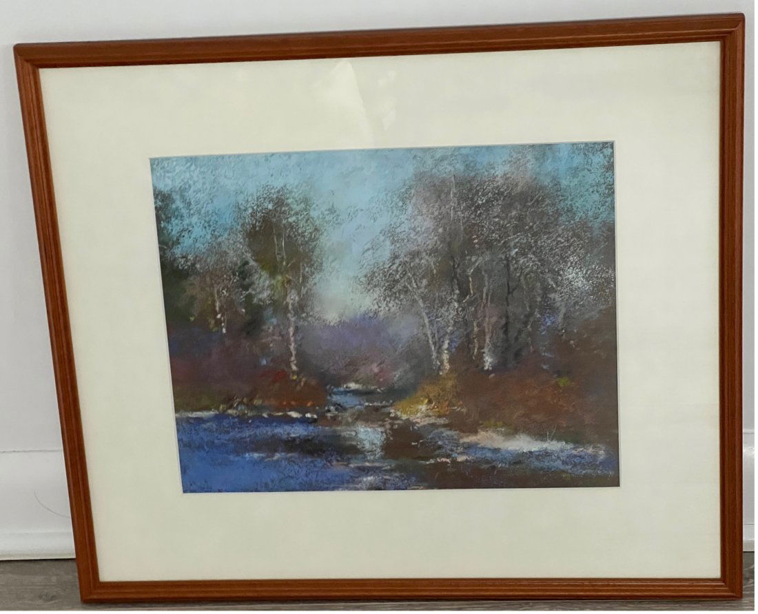 Framed Pastel-on-Paper Winter Stream (1 of 1)