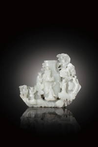A WHITE JADE VASE WITH TAOIST FIGURES, 18TH CENTURY