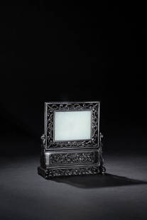 A WHITE JADE TABLE SCREEN, QING DYNASTY: A WHITE JADE TABLE SCREEN, QING DYNASTY清 白玉無事座屏,來源: 藏家舊藏 購於英國WHEATLRY ANTIQUES