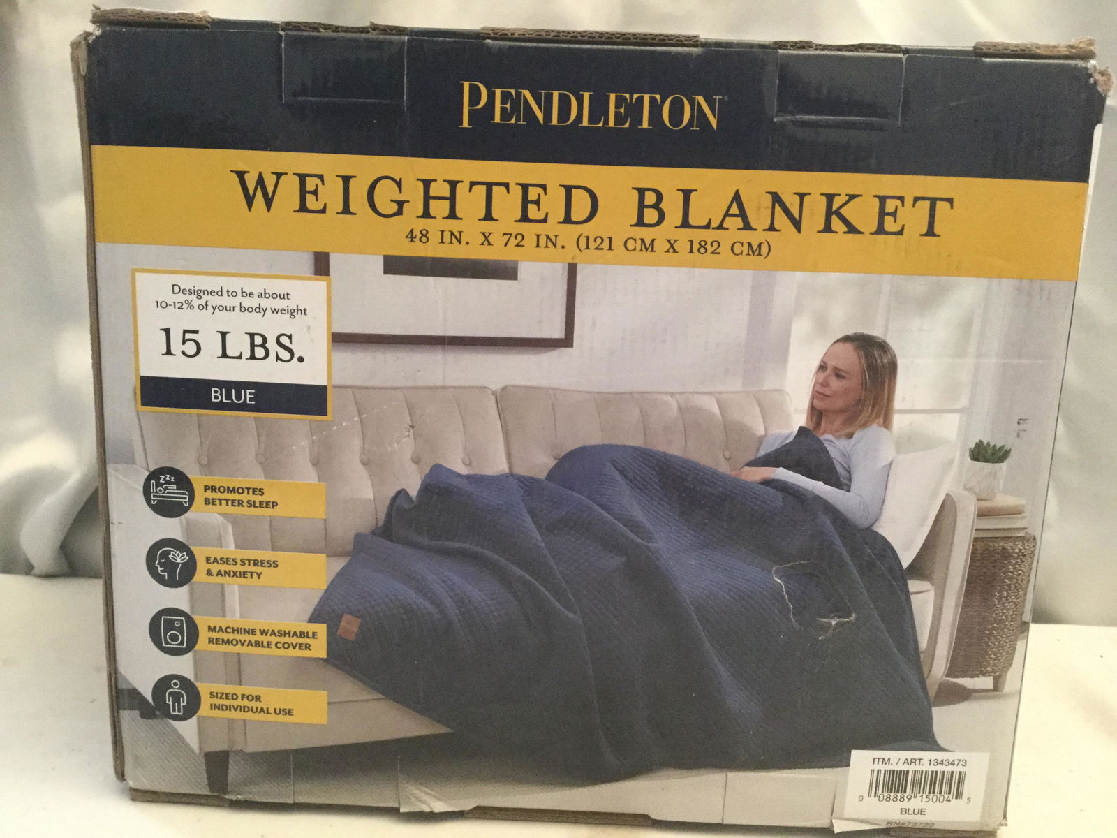 Pendleton Weighted Blanket Blue 15lbs (1 of 1)