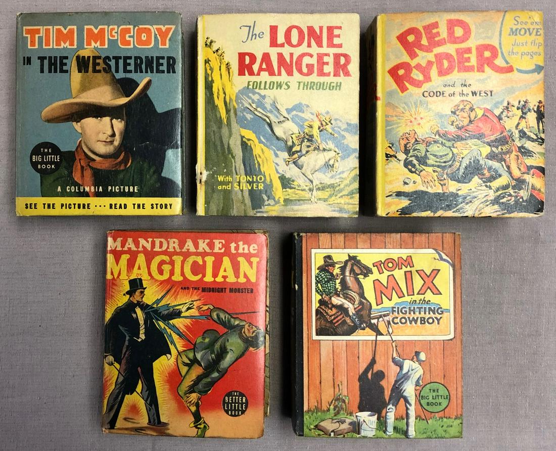 LOT 5 VINTAGE BIG LITTLE BOOKS: LOT 5 VINTAGE BIG LITTLE BOOKS - LONE RANGER, RED RYDER, TIM MCCOY, TOM MIX, MANDRAKE THE MAGICIAN