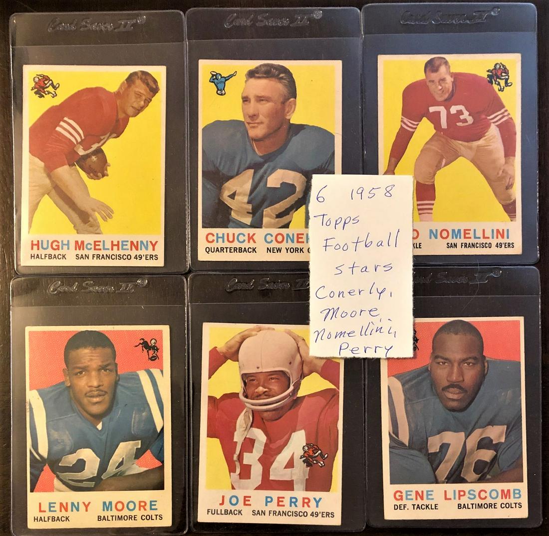 LOT 6 1958 FOOTBALL STAR CARDS: LOT 6 1958 FOOTBALL STAR CARDS - CONERLY, MOORE, PERRY, NOMELLINI, ETC.