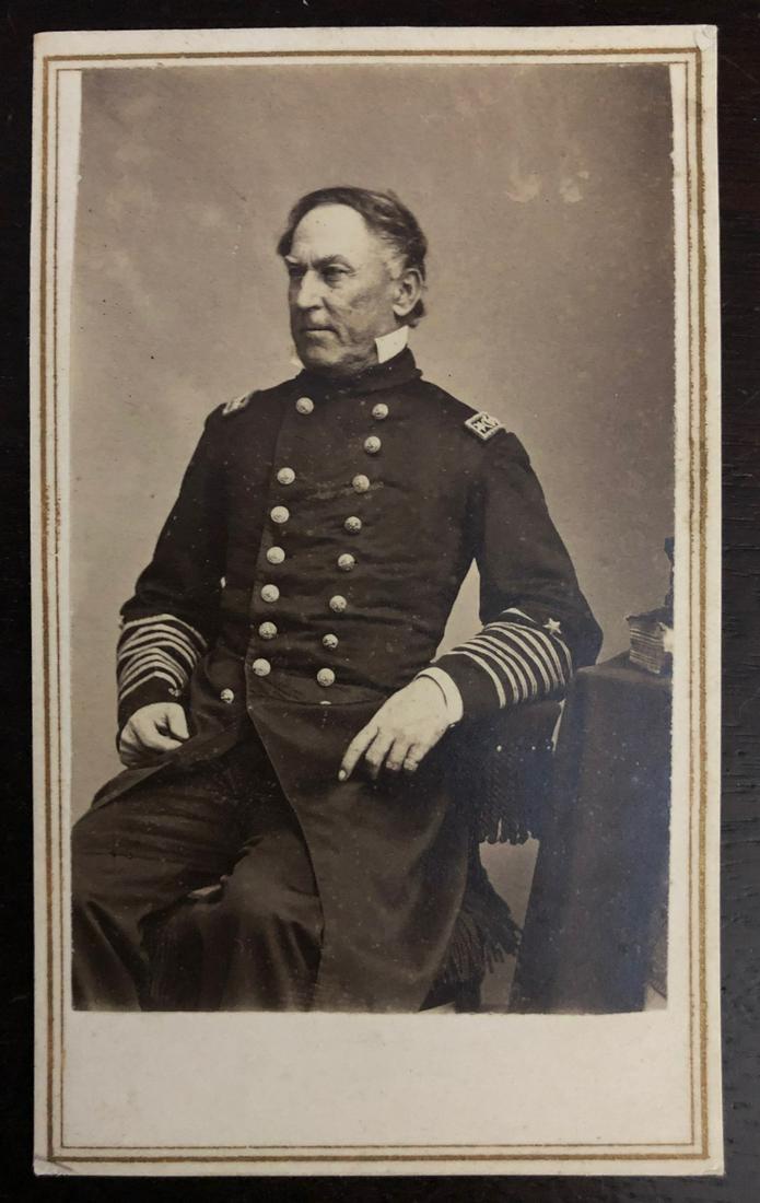 ORIGINAL ADMIRAL DAVID FARRAGUT CIVIL WAR CABINET CARD: FARRAGUT WAS THE UNITED STATES NAVY FIRST REAR ADMIRAL, VICE ADMIRAL & ADMIRAL - REMEMBERED FOR HIS ORDER AT THE 'BATTLE OF MOBILE BAY' - E. & H.T. ANTHONY NEW YORK PHOTO