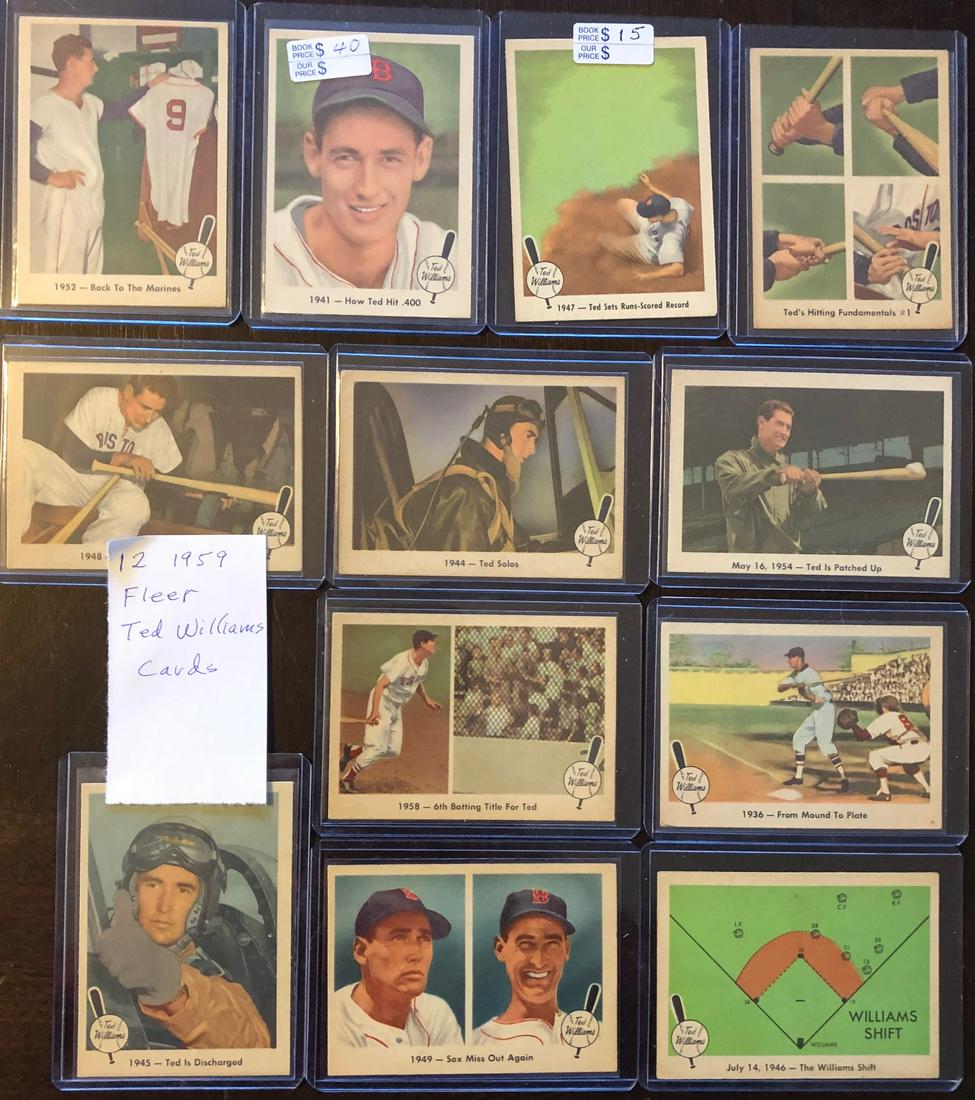 LOT 12 ORIGINAL 1959 FLEER TED WILLIAMS BASEBALL CARDS: LOT 12 ORIGINAL 1959 FLEER TED WILLIAMS BASEBALL CARDS