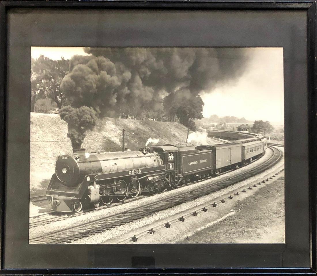 VINTAGE "CANADIAN PACIFIC" TRAIN / RAILROAD PHOTO FROM: FRAMED & MATTED - 24" x 20 1/2" (frame), 19 1/4" x 15" (photo)