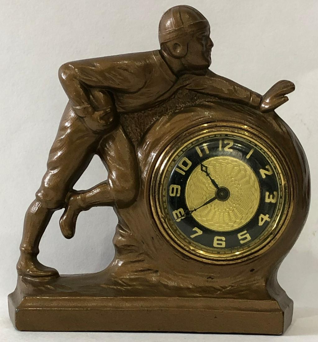 VINTAGE ART DECO FOOTBALL CLOCK: HEISMAN TROPHY' POSE SHELF CLOCK