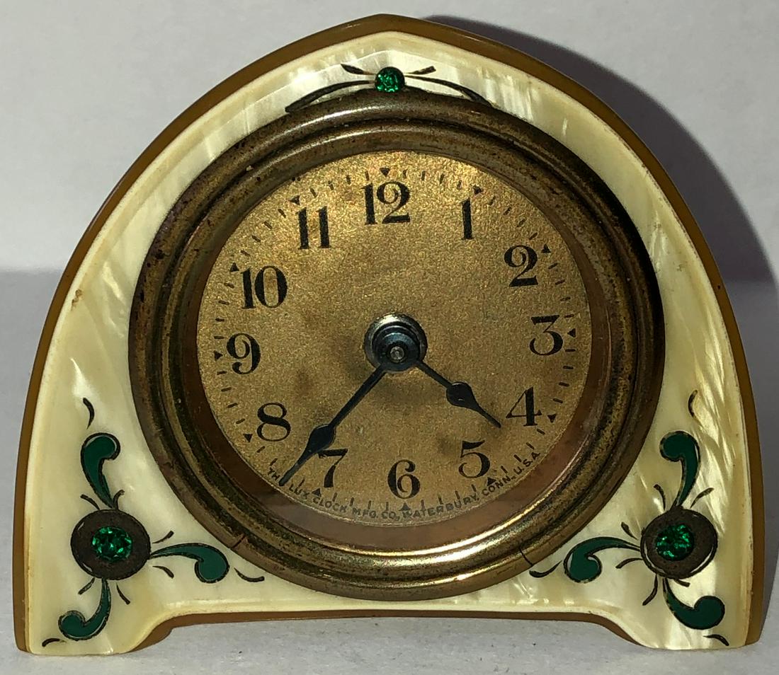 LUX ART DECO CELLULOID SHELF / DESK CLOCK: THE LUX CLOCK MFG. CO. WATERBURY CONN. U.S.A. - CIRCA 1930 - 1940