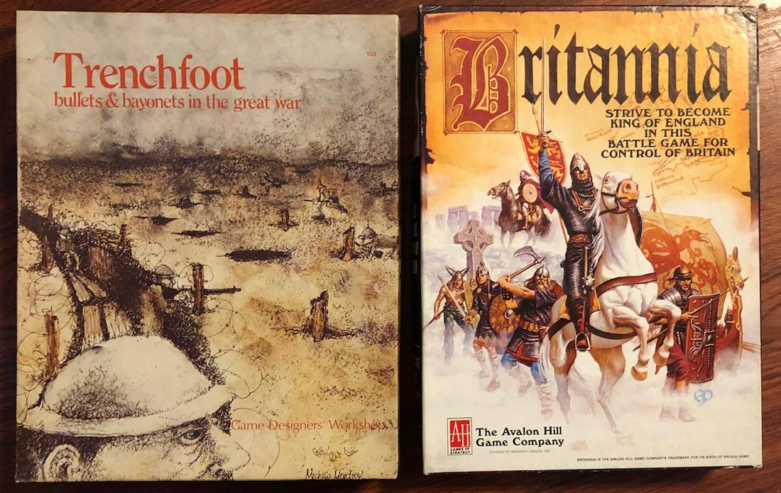 LOT 2 VINTAGE BOARD GAMES - MILITARY & KNIGHTS: "TRENCHFOOT BULLETS & BAYONETS IN THE GREAT WAR", "BRITANNIA"…UNPLAYED / UN-PUNCHED